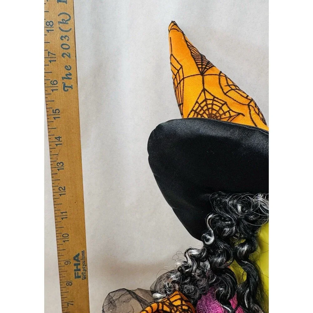 Vintage Halloween Witch Doll Shelf Sitter 30” Decor Orange Black Spooky Cute!